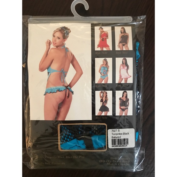 Espiral Turquoise & Black Babydoll & G-string Set - Picture 4 of 4